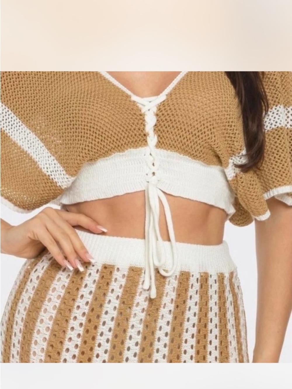 ☀️Summer Ready 
Women’s Beige Crochet Maxi Skirt - Neutral Beachwear - Picture 4 of 6
